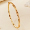 Elegant gold twisted rope bracelet with sparkling pavé cubic zirconia accents for women - Gold Mobius Ring Style (BS-J5655G)