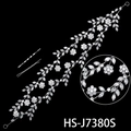 Diadema de novia plateada con flores y hojas de circón para peinados de boda elegantes - Estilo de Hoja de Flor de Doble Capa (HS-J7380S)