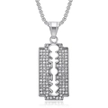 Hip hop razor blade pendant necklace in silver finish with sparkling crystal rhinestones - Steel Color Pendant Only (Without Chain)