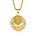 Goud vergulde roestvrijstalen ketting met leeuwenkop hanger voorzien van strass en griekse sleutel - Goudkleurige Hanger (Zonder Ketting)