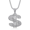 Collier avec pendentif signe dollar argenté style hip hop et cristaux sur chaîne box - Pendentif Seul (Sans Chaîne) / Acier
