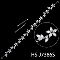 Elegante fascia da sposa in argento con foglie e fiori di cristallo, modello HS-J7386S - Stile Floreale a Strato Singolo (HS-J7386S)