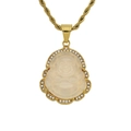 Lachender Buddha Anhänger Halskette mit gelbem Chalcedon und funkelnden Strasssteinen - Weiß