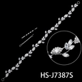 Vite per capelli da sposa in argento con cristalli scintillanti e forcine per acconciature - Stile Foglia a Strato Singolo (HS-J7387S)