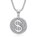 Hiphop Silber Dollarzeichen Anhänger Kette mit Pavé Steinen und quadratischer Kette - Silberner Iced Out Dollar Einzelanhänger