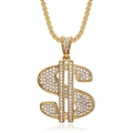 Collier hip hop plaqué or avec pendentif signe dollar serti de strass brillants et chaîne box - Pendentif Seul (Sans Chaîne) / Or