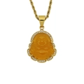 Goldener Buddha-Anhänger mit gelbem Chalzedon und Strasssteinen an einer Kordelkette - Gelb