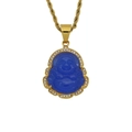 Pendentif Bouddha Maitreya bleu avec cristaux sur chaîne torsadée dorée épaisse - Bleu