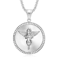 Collier avec pendentif ange chérubin en argent hip hop et zircons cubiques en acier titane - Pendentif Seul de Couleur Argentée