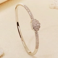 Golden shell-shaped open bangle with micro-pave cubic zirconia inlay for women - Silver Shell Style (BS-J5660S)
