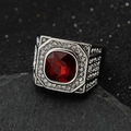 316L stainless steel men's ring featuring a square red gemstone and pavé diamonds - US 7 / Steel + Red Stone