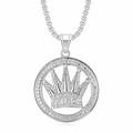 Silberne Iced Out Krone König Medaillon Anhänger Halskette mit runder Boxkette für Herren - Nur Anhänger / Stahlfarben