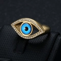 Gold-plated stainless steel evil eye ring with blue enamel and sparkling crystal pavé - Gold