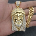 Collana hip-hop con ciondolo testa di Gesù placcata in oro con diamanti e catena cubana - Solo ciondolo dorato