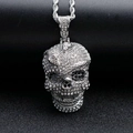 Hip hop stainless steel skull pendant necklace with crystal pave snake details - Silver Color Single Pendant