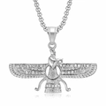 Silver Faravahar pendant necklace with clear crystals and durable box chain for men - Silver Zircon Pendant Only (Without Chain)