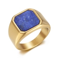 Macro shot of gold square signet ring with lapis lazuli stone and brushed metal interior - US 7 / Gold + Lapis Lazuli