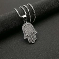 Collier pendentif Main de Fatma argenté avec cristaux pavés et chaîne box scintillante - Pendentif Seul 342 (Sans Chaîne) Argent