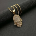 Collier pendentif Main de Fatma doré avec zircons étincelants sur chaîne box - Pendentif Seul 342 (Sans Chaîne) Or