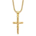 Collar con colgante de cruz de Jesús en acero de titanio dorado con cadena de eslabones - Solo colgante dorado
