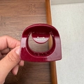 Close-up of a burgundy hair claw clip with fine glitter finish and gold logo text - Glitter Hollow Semicircle Square / 6cm