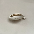 Detail of cream-colored banana clip with golden Barrette LaFrance script on smooth resin - Small / Bright White