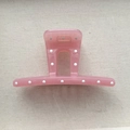 Macro detail of pink polka dot hair claw clip showing durable spring and multi-teeth design - T-Shape Claw Clip / Large (Approx 10.5cm) / Pink