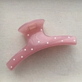 Detailed view of pink translucent hair claw clip with white polka dots and gold spring - Arc Hair Claw / Extra Large (Approx 12cm) / Pink