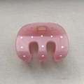 Detailed view of pink translucent polka dot hair claw clip with golden metal spring - Three-Claw Clip / Medium (Approx. 8cm) / Pink
