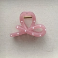 Detailed top view of a pink polka dot hair claw clip with a strong golden metal spring - Small Bow Claw Clip / Medium (Approx. 8cm) / Pink
