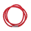 Bracciale multistrato in pelle intrecciata rossa con una chiusura magnetica in argento lucido - Rosso