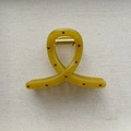 Detail view of mustard yellow polka dot hair claw clip with golden metal spring - Small Cross Claw / Medium (Approx. 8cm) / Yellow