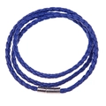 Bracciale multistrato in pelle intrecciata blu scuro con chiusura magnetica lucida - Blu