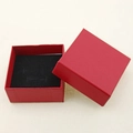 Red square minimalist jewelry gift box with textured finish and black flocking lining - Red