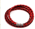 Bracciale multistrato in pelle intrecciata rossa e nera con chiusura magnetica argento - Patchwork Rosso e Nero