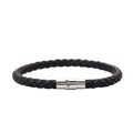 Bracciale in pelle di pecora intrecciata nera con chiusura magnetica in acciaio inox - Nero