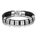 Personalisiertes geflochtenes Lederarmband mit acht gravierten Edelstahlringen in Silber - Stahlarmband Mit Acht Perlen