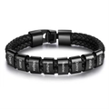 Geflochtenes schwarzes Lederarmband für Herren mit acht gravierten Metall-Namensperlen - Schwarzes Armband Mit Acht Perlen
