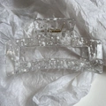 Minimalist rectangular ink splatter hair claw clip in transparent white finish - Transparent Square White Dot