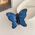 Pince à cheveux papillon bleu foncé élégante avec bordure noire et ressort robuste - Bleu