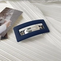 Navy blue matte square barrette with rectangular cutout and spring clip design - Navy Blue