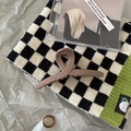 Matte coffee brown large rectangular claw clip on checkerboard knit background - Tan Cross