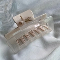 Pink and clear rectangular hair claw clip with strong spring for thick hair - Rectangle Style / Off White