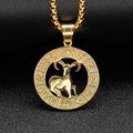 Vintage gold Aries zodiac pendant necklace with hollow relief and round box chain detail - Aries - Gold (Pendant Only - Without Chain)