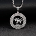 Collana con ciondolo Toro vintage in argento con simboli dello zodiaco incisi - Toro - Colore Acciaio (Ciondolo Solo - Senza Catena)