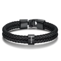 Geflochtenes schwarzes Lederarmband mit schwarzem Magnetverschluss und Namensgravur - Ein Schwarzes Perlenarmband