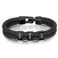Personalisiertes Herren-Armband aus schwarzem Leder mit gravierten Edelstahlperlen - Schwarzes Armband Mit Drei Perlen