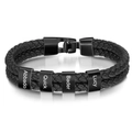 Personalisiertes Herrenarmband aus geflochtenem schwarzem Leder mit vier Namensperlen - Schwarzes Armband Mit Vier Perlen