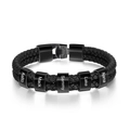 Personalisiertes schwarzes Lederarmband mit fünf gravierten Namensperlen aus Metall - Fünf-perlen-armband In Schwarz
