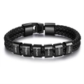 Personalisiertes schwarzes Lederarmband mit sechs gravierten Namensperlen und Verschluss - Schwarzes Armband Mit Sechs Perlen